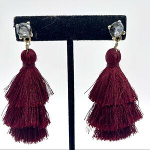 Maroon Tassel Earrings with Crystal